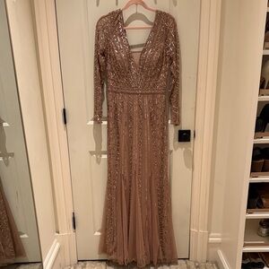 Adrianna Papell Bronze Sequin Long Sleeve Gown
